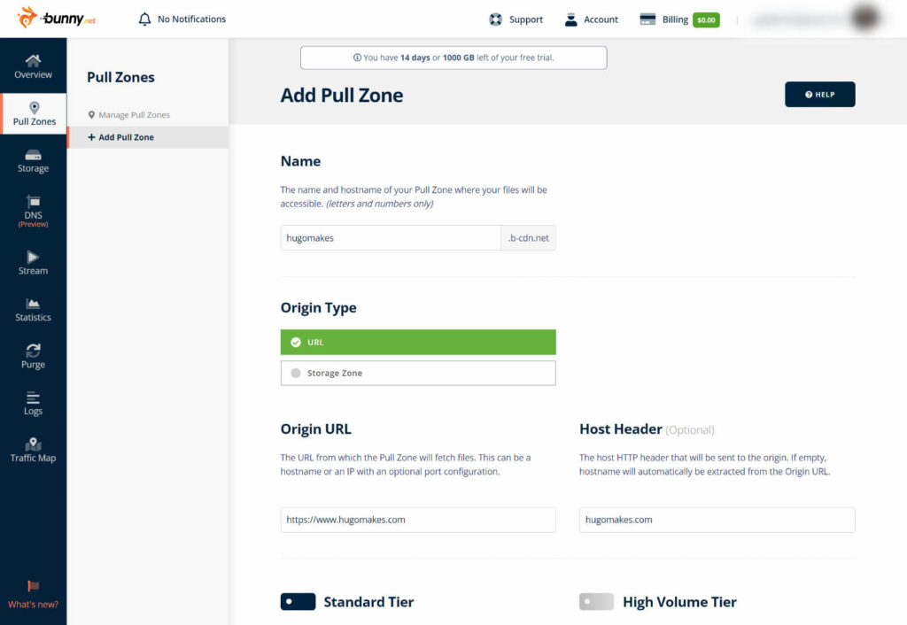 Setting up a CDN Pullzone.