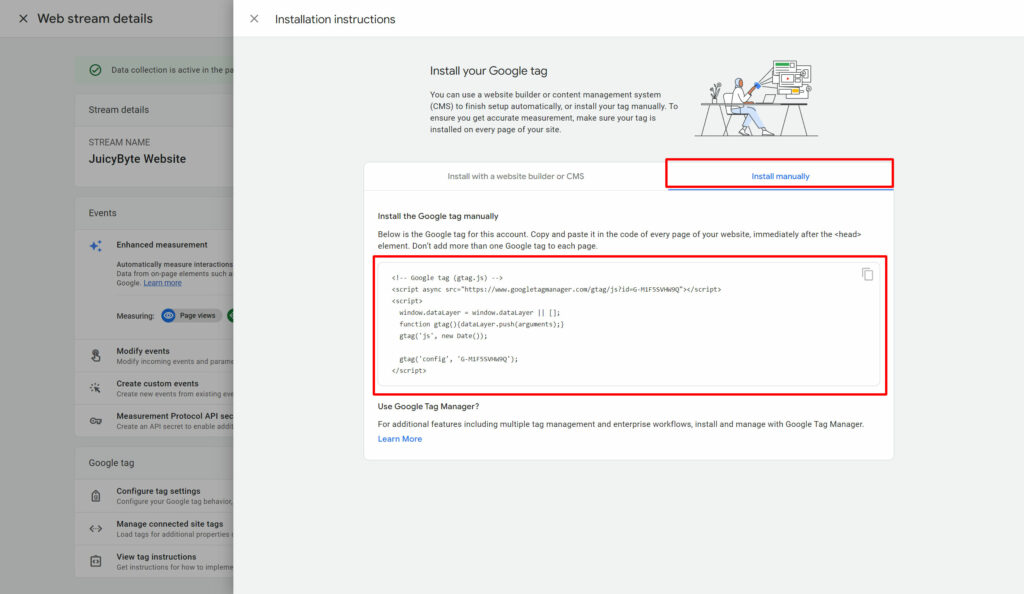 Copy and Paste Your Google Analytics Code.